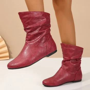 Червени дамски обувки в стил ретро 2023 Есен зима Модни обувки на платформа Ежедневни и проста Римска обувки 42 размер Дамски обувки Botines Mujer