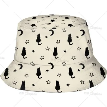 Черна котка, Бяла панама, лятна плажна Рибарска шапка, Упаковываемые слънчеви шапки за жени и мъже на открито