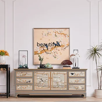 Шкаф за трапезария на верандата от масивна дървесина в стил достъпен лукс във френски и новия китайски стил с боядисани ръчно цветя и птици